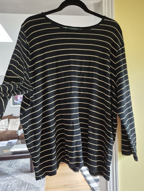 Lauren Ralph Lauren Tops - Lauren Ralph Lauren 3x Boat Neck Navy Gold Stripe Long Sleeve Tee.